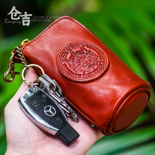 仓吉手工牛皮挂包核桃核葫芦手串收纳包 貔貅招财 文玩钥匙包