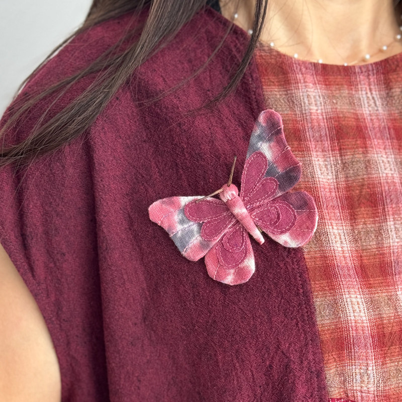 指间非遗鲁绣手工diy材料包蝴蝶胸针2个一组晕染棉布拼布领章装饰