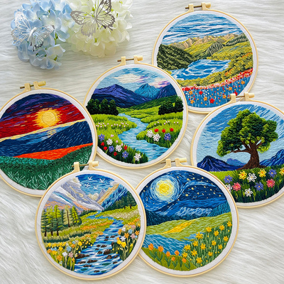 指间鲁绣非遗手工刺绣diy材料包风景绣品创意立体布艺绣花送男友