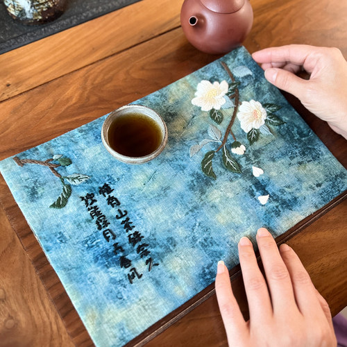 指间非遗鲁绣diy手工茶席刺绣材料包拼布艺绣品缝纫手作杯垫绣花