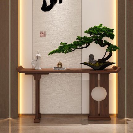 新中式实木玄关桌禅意供桌入户玄关台置物架复古长条案门厅玄关柜