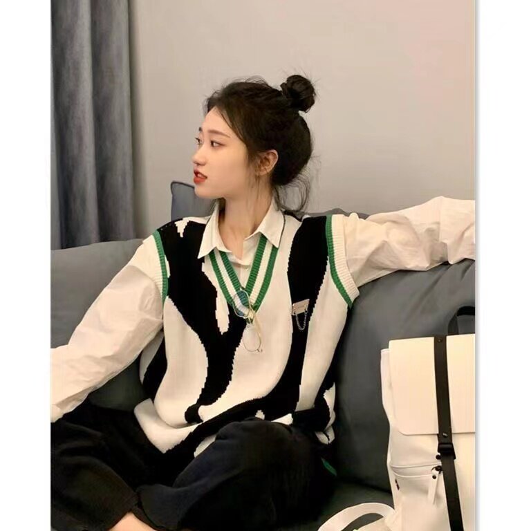 秋季时尚套装女2023新款叠穿针织马甲坎肩v领背心长袖衬衫两件套