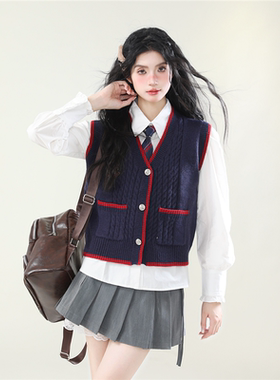 AONW春秋新款修身显瘦学院风高级感气质衬衫马甲背心无袖上衣女