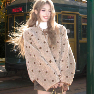 双面穿麂皮绒羊羔毛外套女冬短款时尚洋气皮毛一体波点毛绒厚上衣