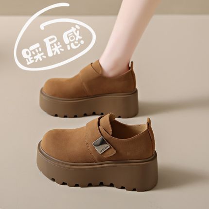 松糕女鞋2025春季新款厚底勃肯鞋增高7cm小皮鞋小个子34码单鞋子