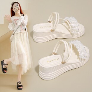 小个子厚底增高坡跟凉鞋女款2025夏季外穿配裙子不累脚凉拖鞋34码