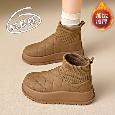 女款雪地靴冬季皮面防水防滑厚底