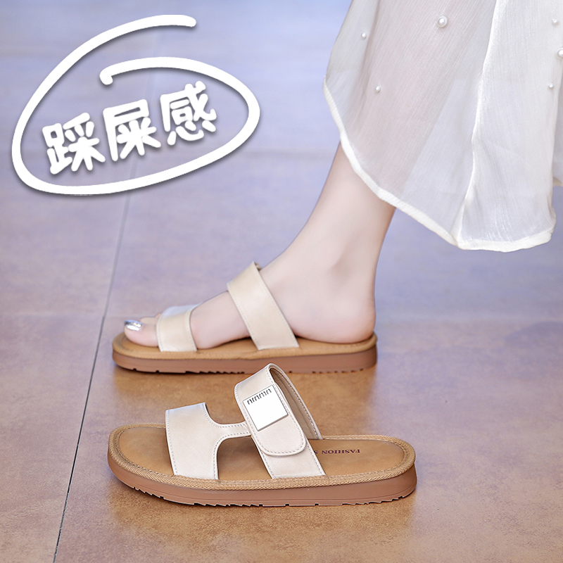 今年流行款凉拖鞋女外穿夏2025新款防滑软平底沙滩一字拖凉鞋34码