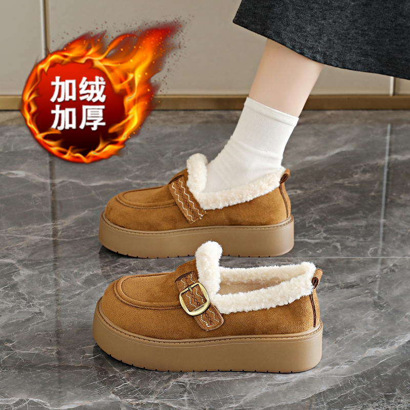 加绒加厚棉鞋女冬季厚底勃肯鞋