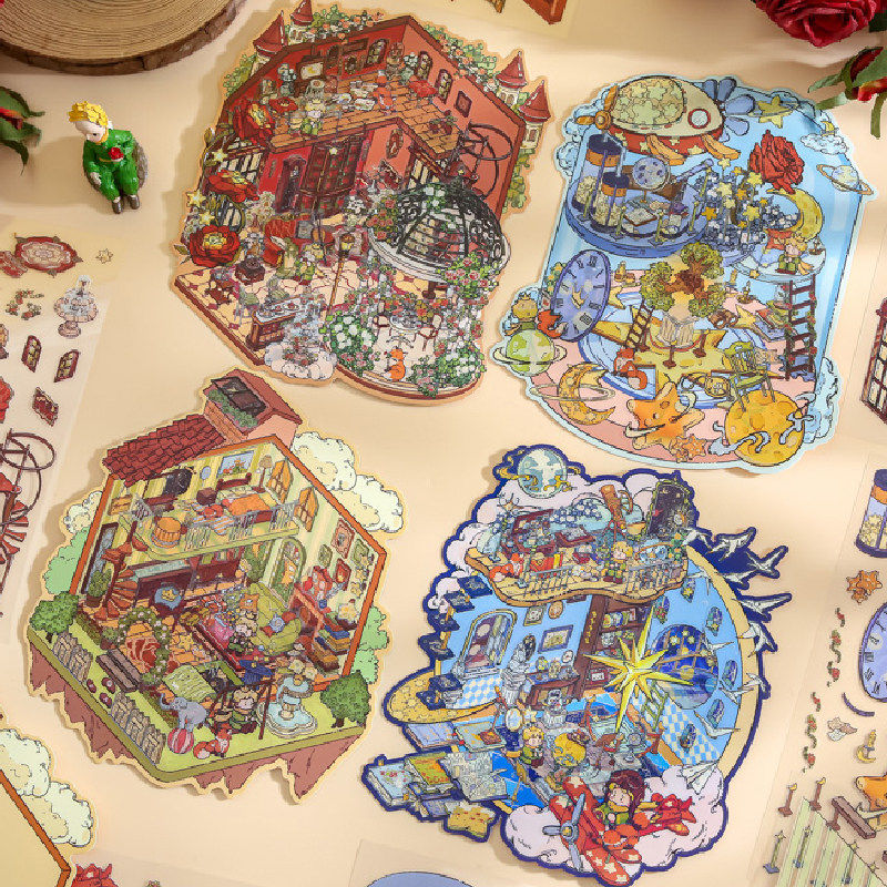 王子童话书3D立体收纳造景贴纸原创diy手帐素材益智解压趣味造景贴纸包创意卡通装饰大张贴纸