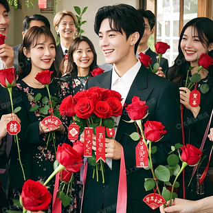 手捧花新娘婚礼庆结婚领证仿真玫瑰花束婚纱接亲一路生花拍照道具