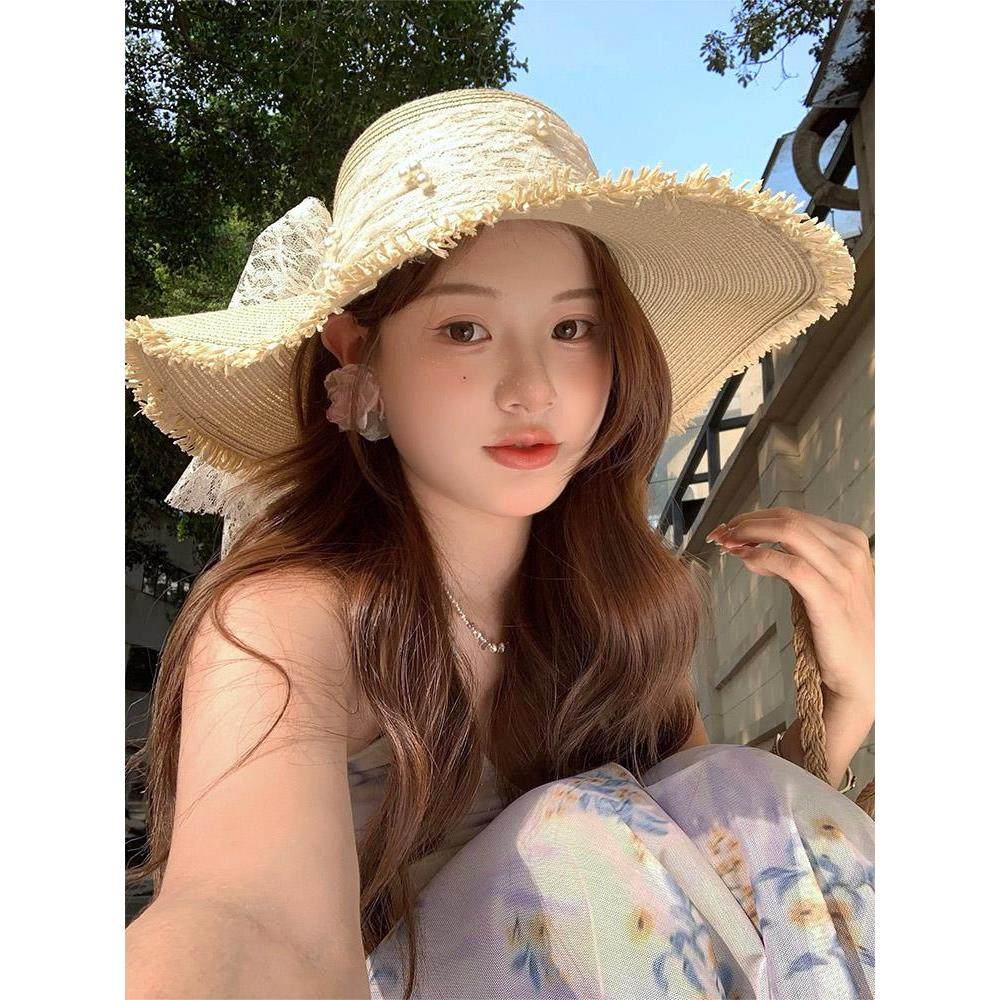 蕾丝蝴蝶结大帽檐遮阳草帽女夏季2025新款防晒帽海边度假沙滩帽子,运动/瑜伽/健身/球迷用品,遮阳帽/沙滩帽,淘宝优惠券,粉丝福利购,淘宝优惠卷