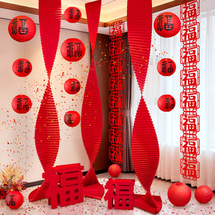 新年红色灯笼挂饰橱窗马年春节2026店铺过年迎新氛围装饰布置场景