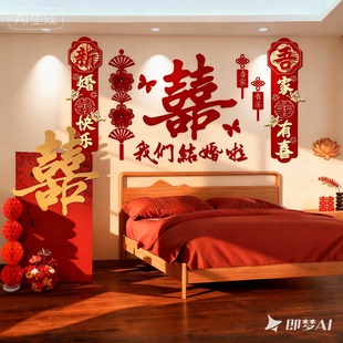 婚房布置套装结婚礼客厅装饰男女方新房卧室婚庆用品床头背景喜字