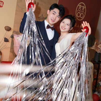 结婚手抛彩带银色雨丝流星雨礼花炮免打扫彩条新娘蜘蛛丝拍照道具