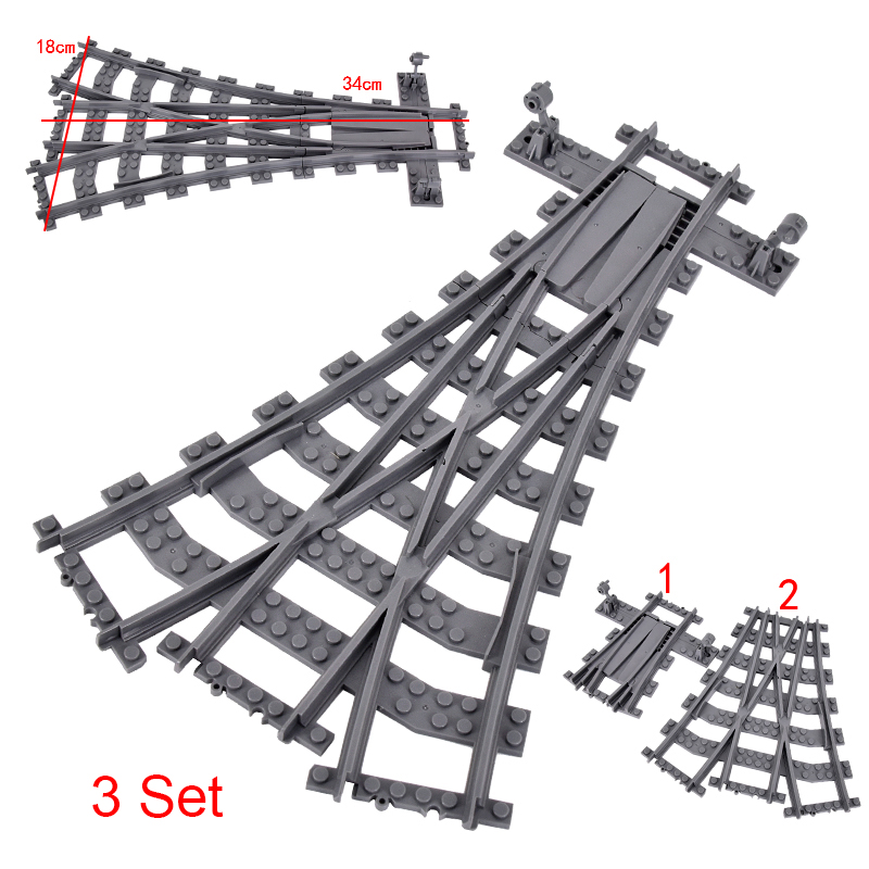 兼容乐高城市铁路列车火车轨道三向变轨多岔道拼装底板玩具小颗粒