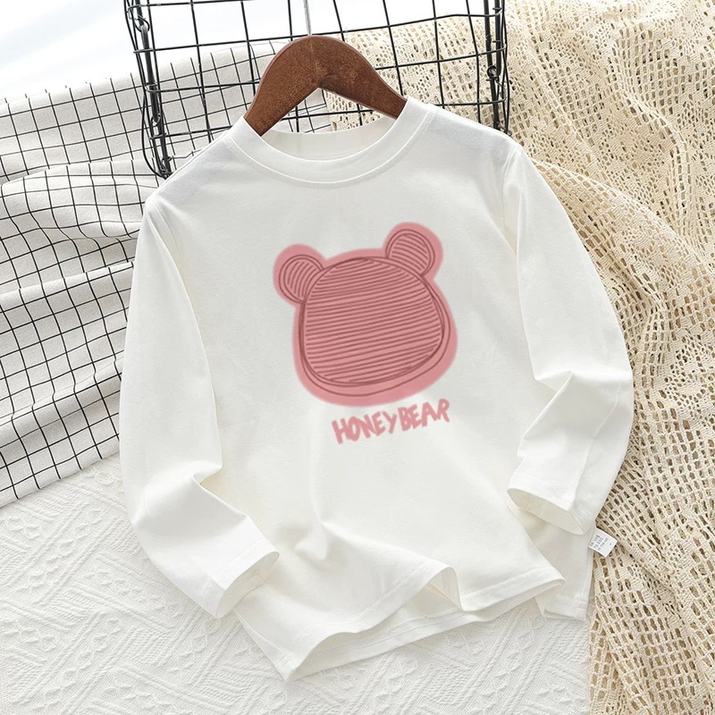 白色女童长袖T恤纯棉上衣秋冬季2025新款中大童打底衫儿童秋装潮