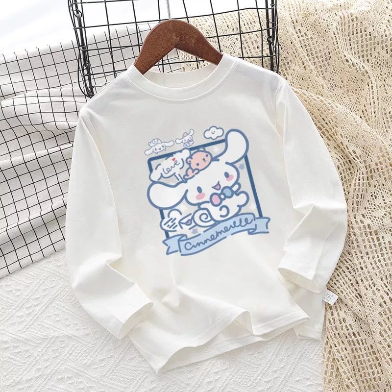 女童白色长袖t恤秋季纯棉2025年新款中大童儿童玉桂狗上衣打底衫