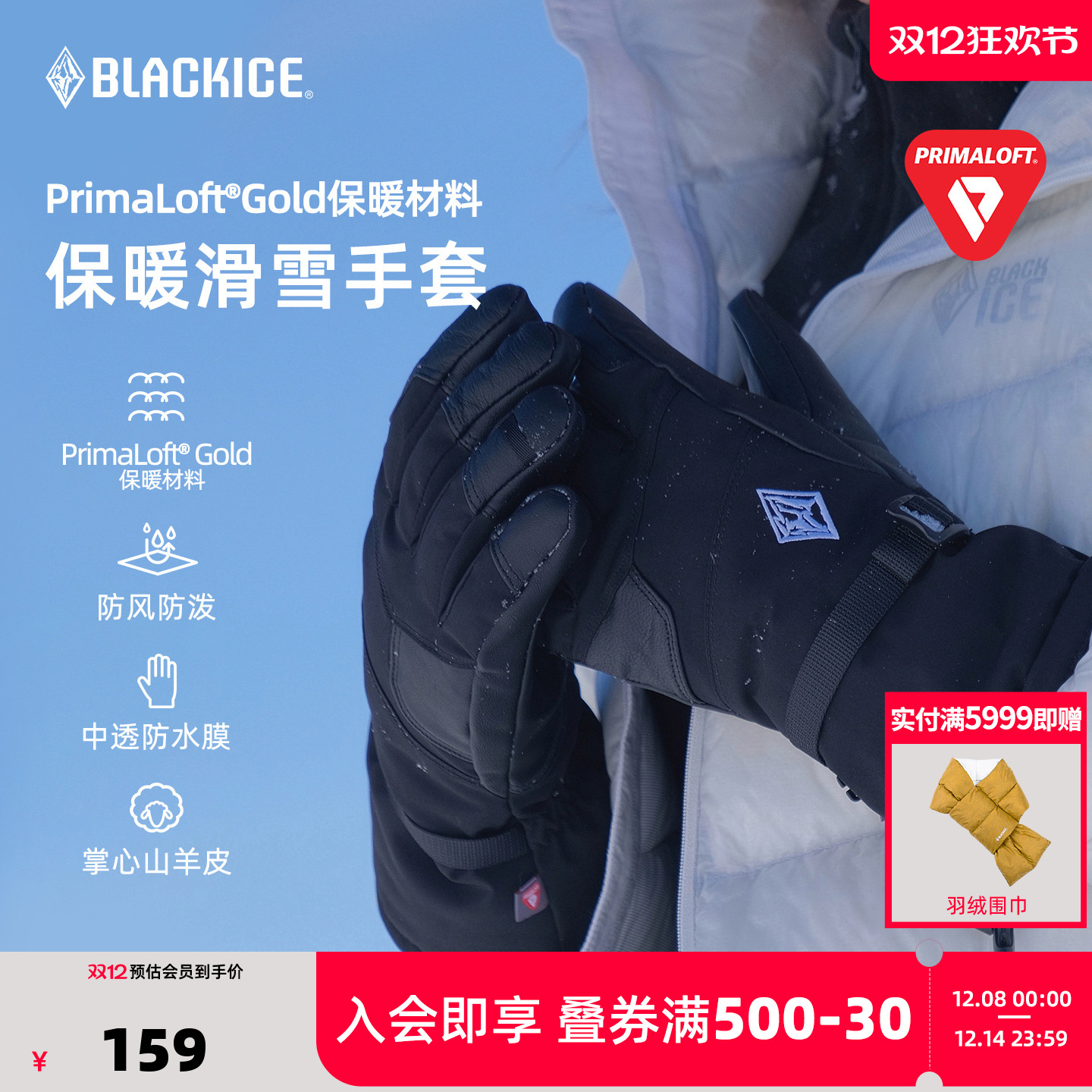 【新品】黑冰金标P棉滑雪手套