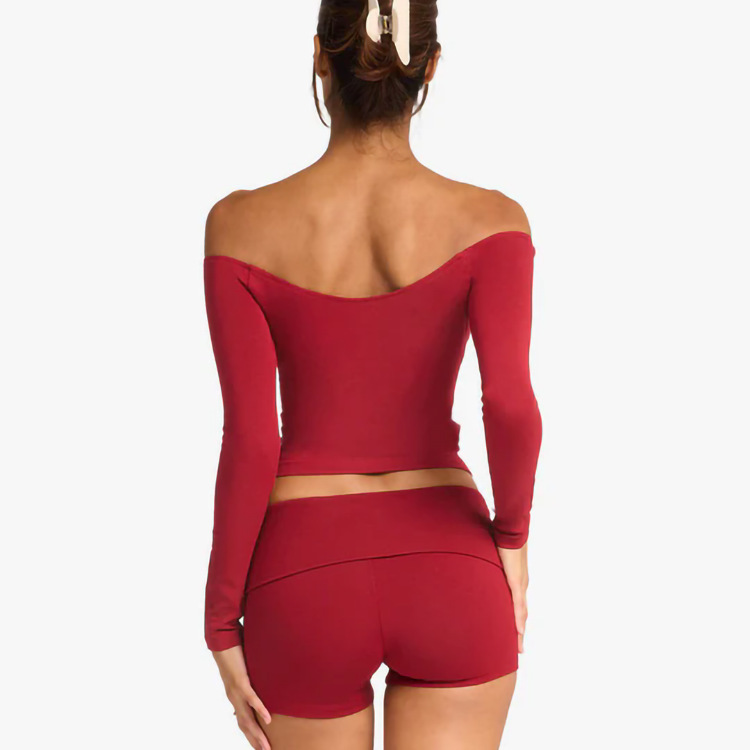 秋春夏新款一字肩瑜伽服上衣女感纯欲长袖运动t恤速干 健身服