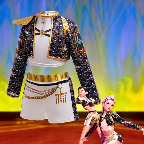 猎魔女团鲁米 cos 服儿童黑金亮片打歌服女童爵士舞舞台表演套装