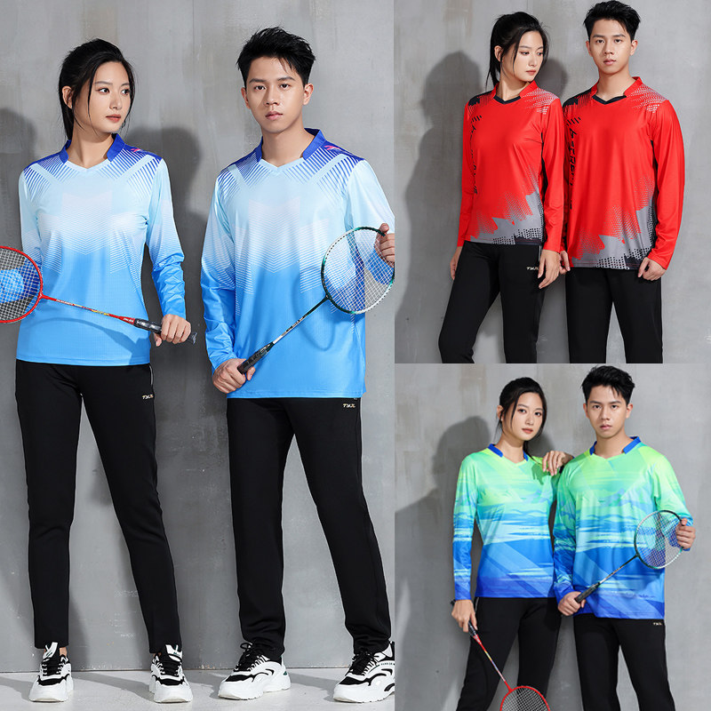 团购长袖羽毛球服男女秋冬排球服运动套装速干网球服乒乓球衣定制