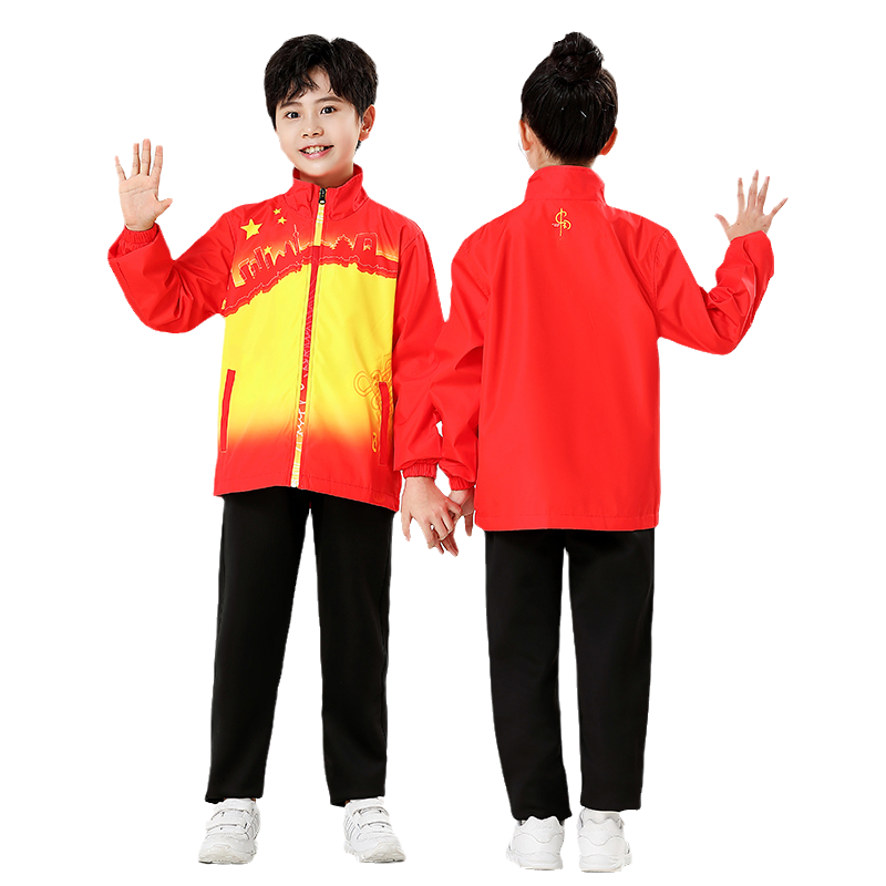 中国队儿童秋冬长袖羽毛球服套装蓝色排球服男女红色乒乓球服外套