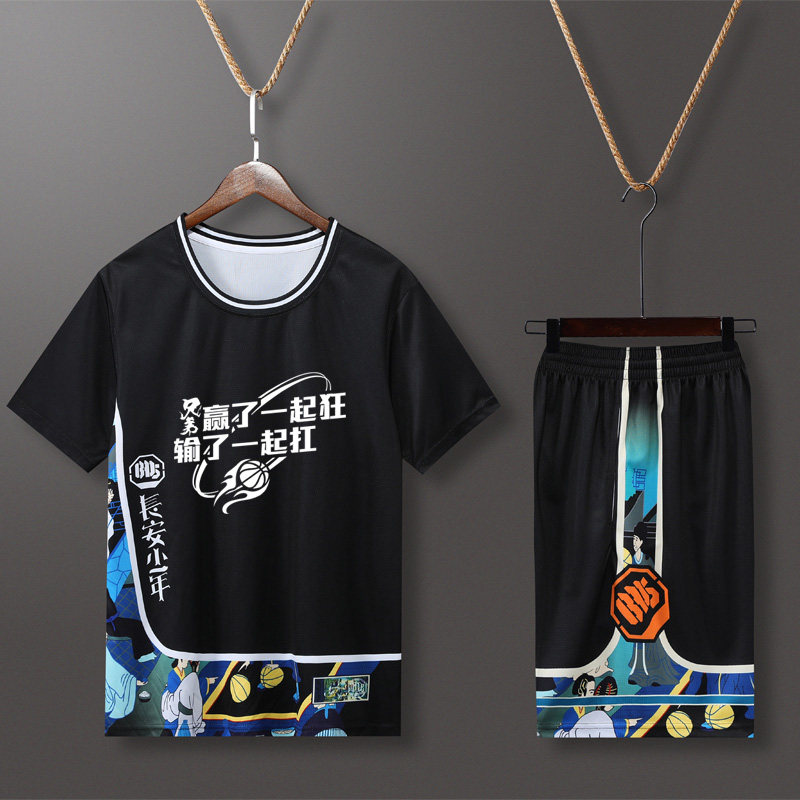 黑色定制学生有袖团购篮球服套装图片