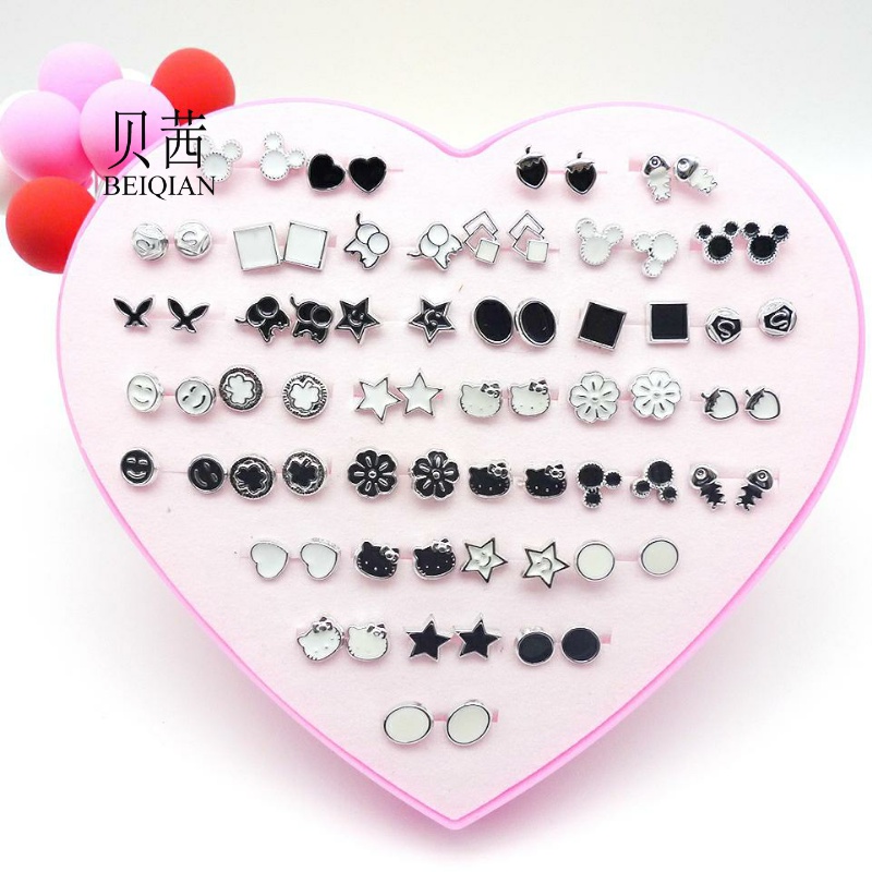 BQ礼物F36对一整盒韩版气质塑料耳钉简约软陶儿童胶针盒装女学