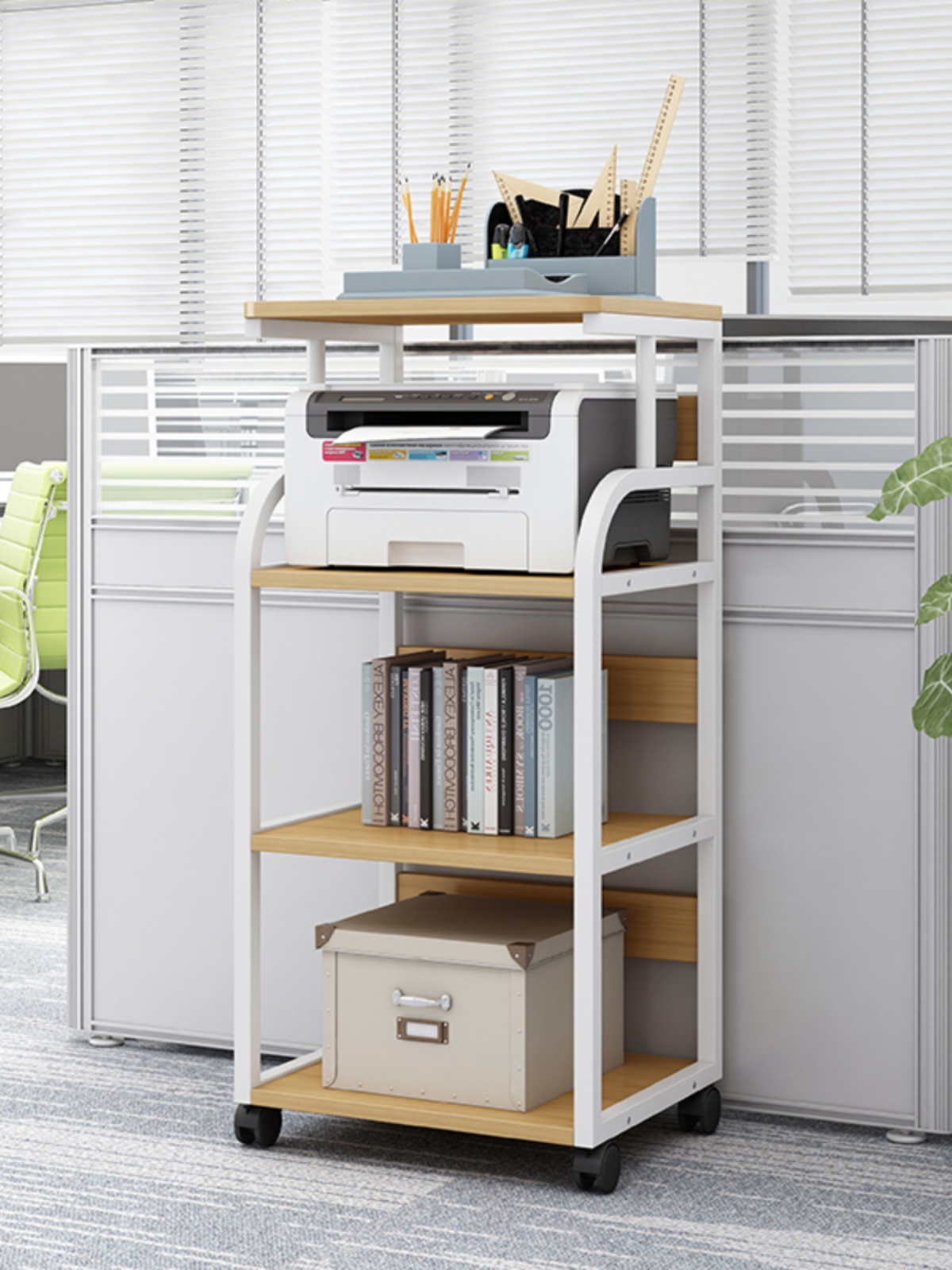 打印机置物架收纳架简约现代移动落地办公桌边家用覆印机收纳架子