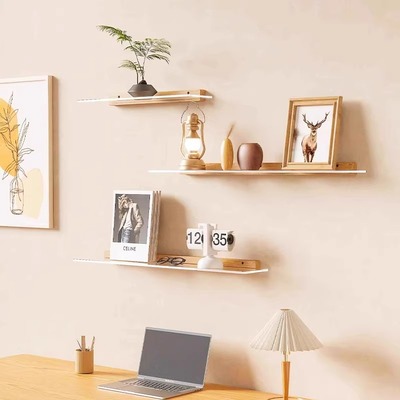 墙上置物架实木亚克力一字板书架墙面悬空隔板壁挂展示收纳展示架