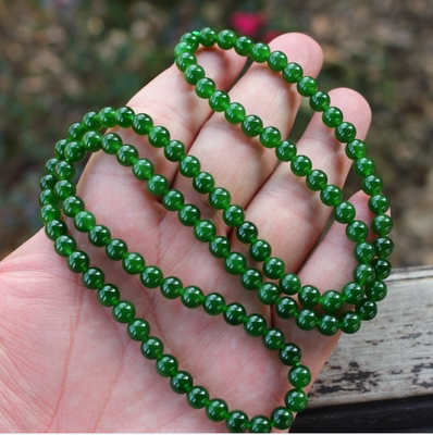 天然新疆和田玉碧玉项链佛珠