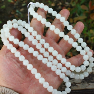 天然新疆和田玉白玉大珠圆珠项链佛珠108颗送证书