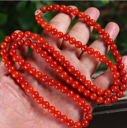 老坑种红翡帝王红天然翡翠a货项链手链108颗佛珠送证书