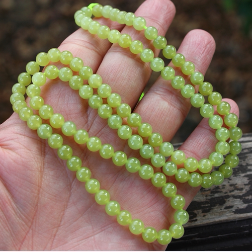 天然新疆和田玉鸡油黄黄口料黄玉小珠项链108颗佛珠送证书