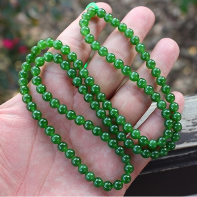 天然新疆和田玉碧玉项链佛珠