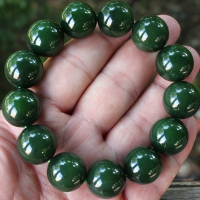 天然新疆和田玉碧玉男士手链