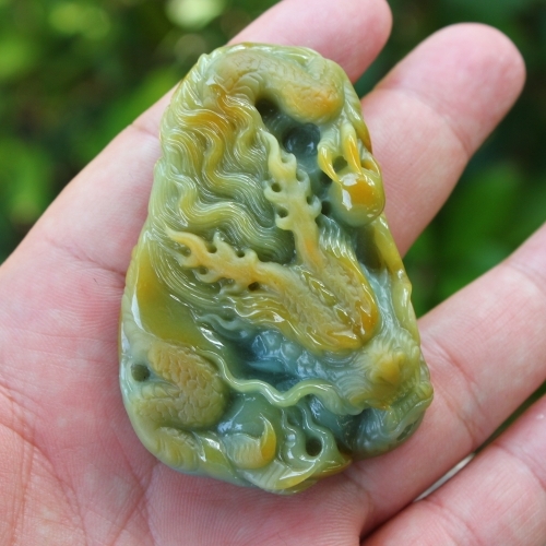 老坑种黄翡天然翡翠A货龙牌挂件吊坠送证书