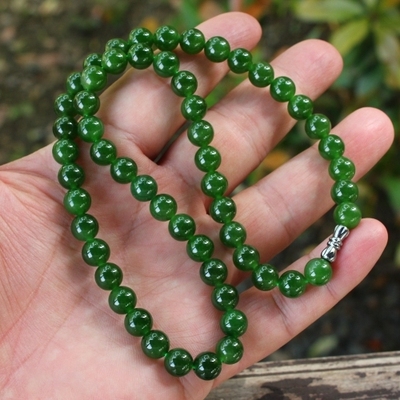 冰底天然新疆和田玉碧玉项链