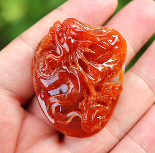 老坑冰糯种满色红翡翡翠A货龙牌挂件送证书