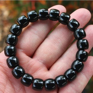 天然新疆和田玉黑羊脂墨玉籽料老型珠桶珠男士手链女士手串送证书
