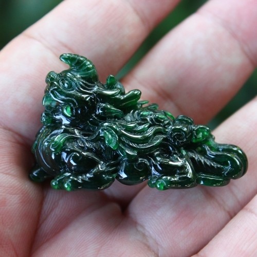 收藏级老坑冰糯种满绿辣绿天然翡翠A货貔貅挂件吊坠送证书