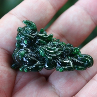 收藏级老坑冰糯种满绿辣绿天然翡翠A货貔貅挂件吊坠送证书
