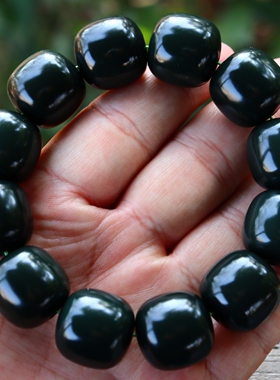 天然新疆和田玉塔青黑青男士手链