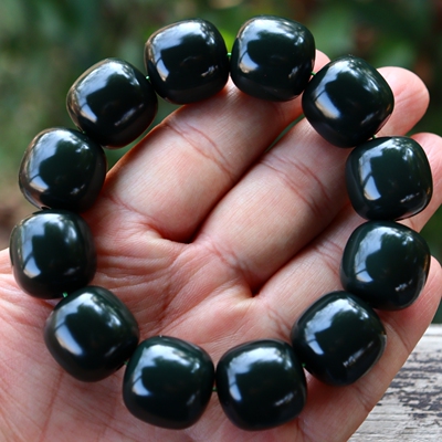 天然新疆和田玉塔青黑青男士手链