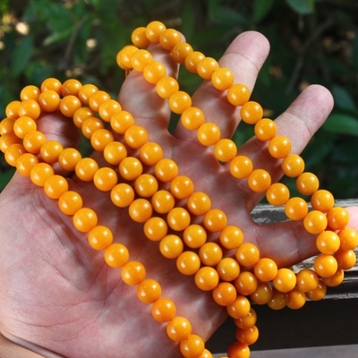 天然新疆和田玉黄沁籽料项链佛珠