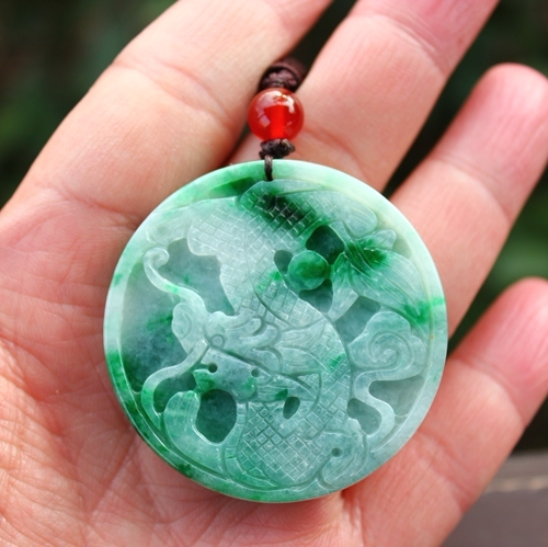 老坑种飘阳绿天然翡翠A货大件龙凤呈祥龙牌挂件吊坠送证书
