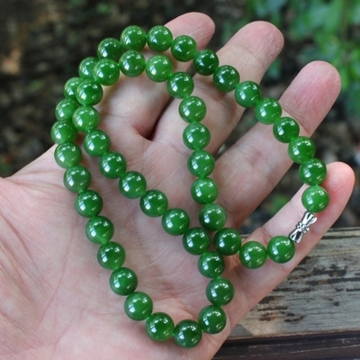 天然新疆和田玉碧玉大珠项链