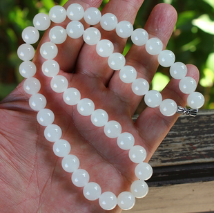 天然新疆和田玉圆珠一级白玉羊脂玉大珠项链送证书