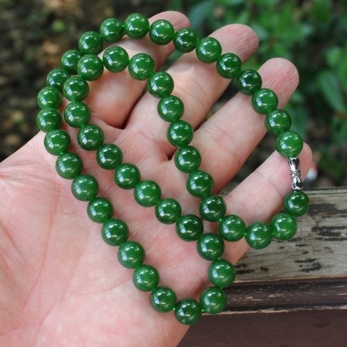 天然新疆和田玉碧玉大珠项链